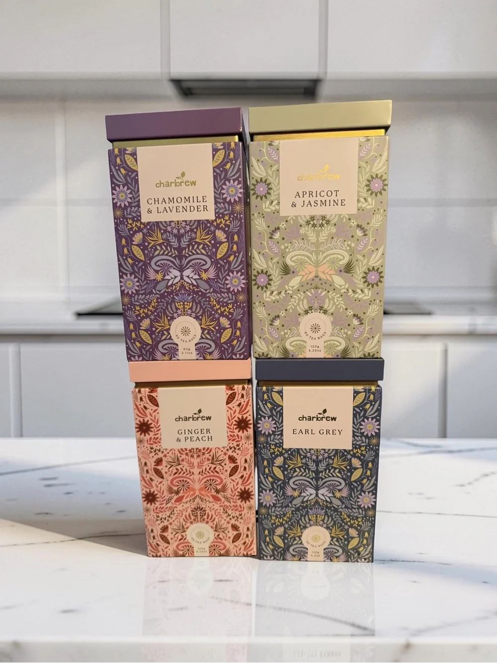 Charbrew NWT Tea Lovers Assorted Floral & Fruit Teas in Beautiful Tins Qty of 4